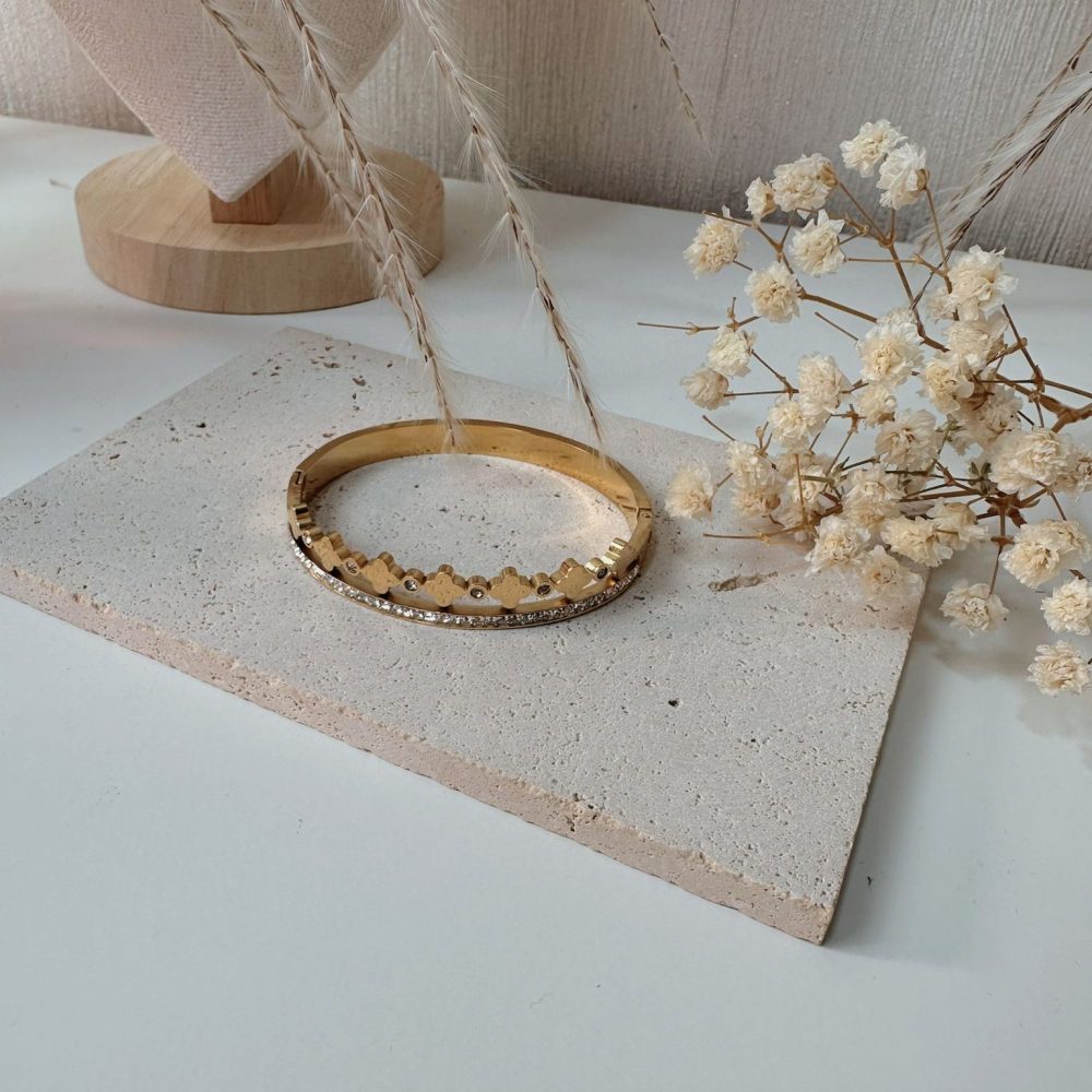 Clover Double Lined Zircon Bangle - Image 2